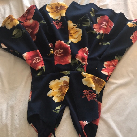 Navy Blue Romper with Flowers - Picture 2 of 3